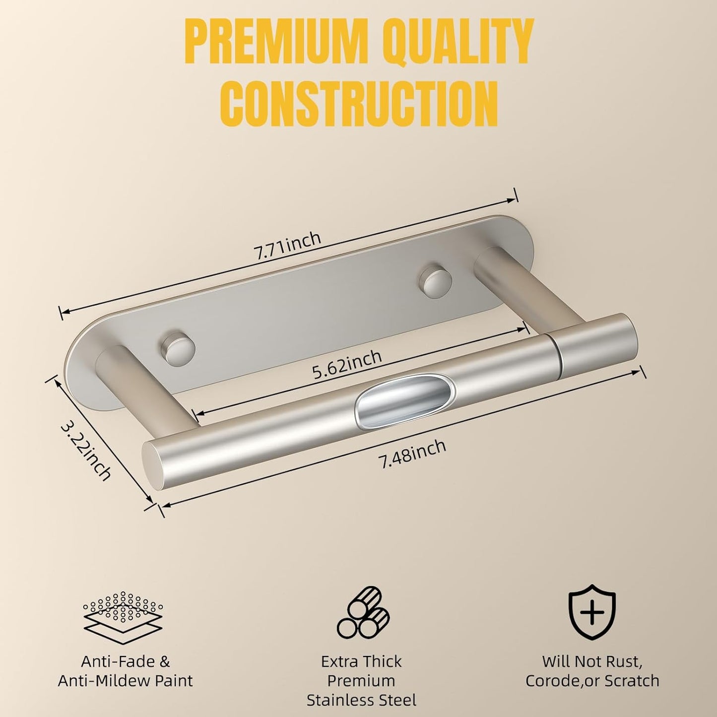 BESy Adhesive or Screw Toilet Paper Holder Wall Mount Rustproof Modern Roll Holder Flexible Pivoting Adjustable Tissue Handle with Self Adhesive or Mounted with Screws Stainless Steel Brushed Nickel
