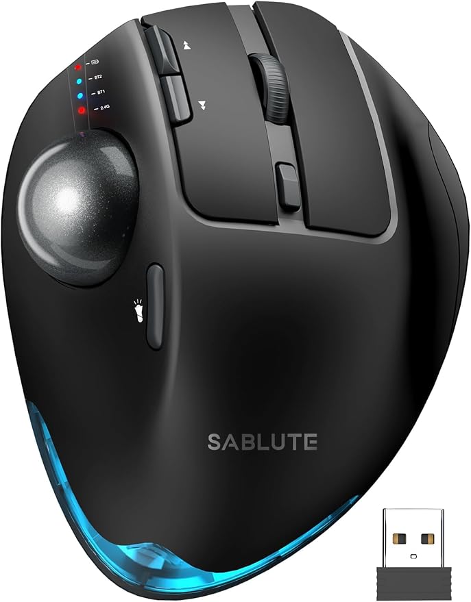 SABLUTE Wireless Trackball Mouse, Ergonomic Bluetooth Rechargeable Computer Mouse, Backlit Rollerball Thumb Laptop mice wi...