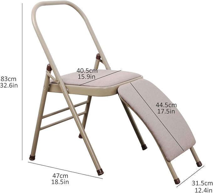 INNOLIFE Yoga Auxiliary Chair with Lumbar Back Support Foldable Balance Training with Purple Yoga Resistance Band
