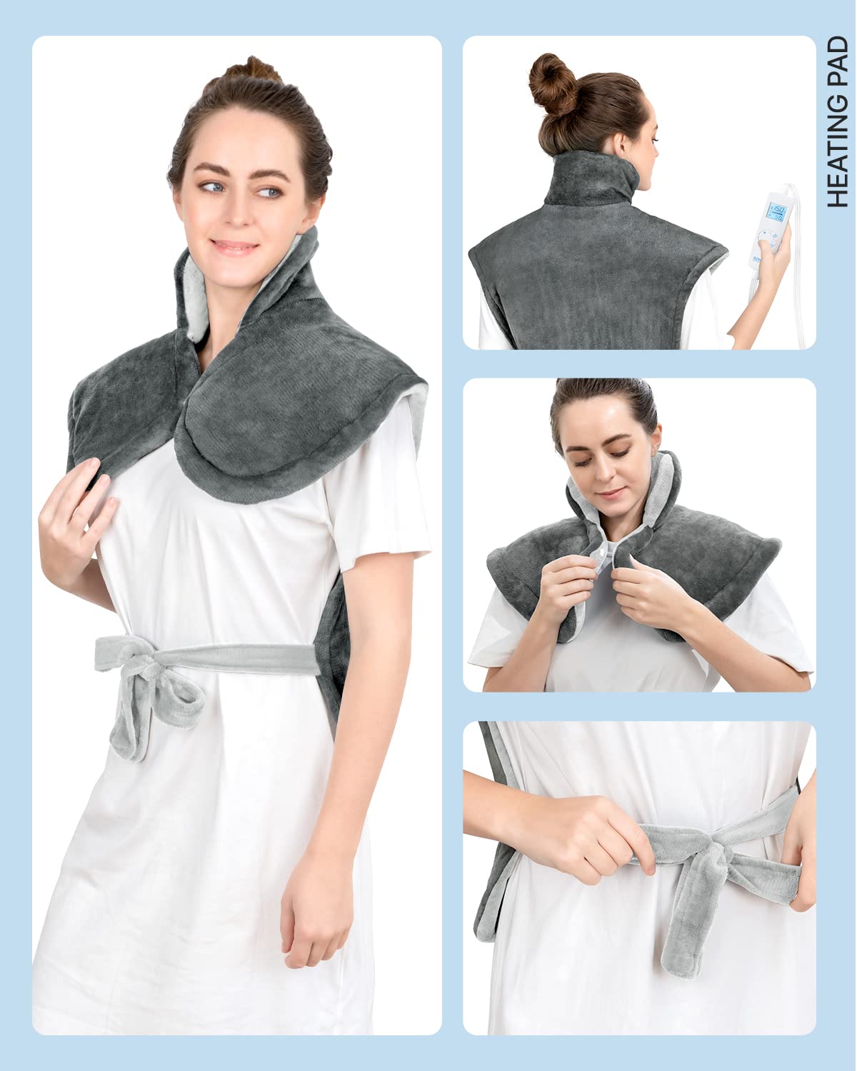 RENPHO Heating Pad for Back, Valentines Day Gifts & Birthday Gifts for Her Him Women Men, Neck and Shoulder Heat Pad for Pain Relief, Hsa Store Eligible Items, ETL Certified, 24"x33", Grey White