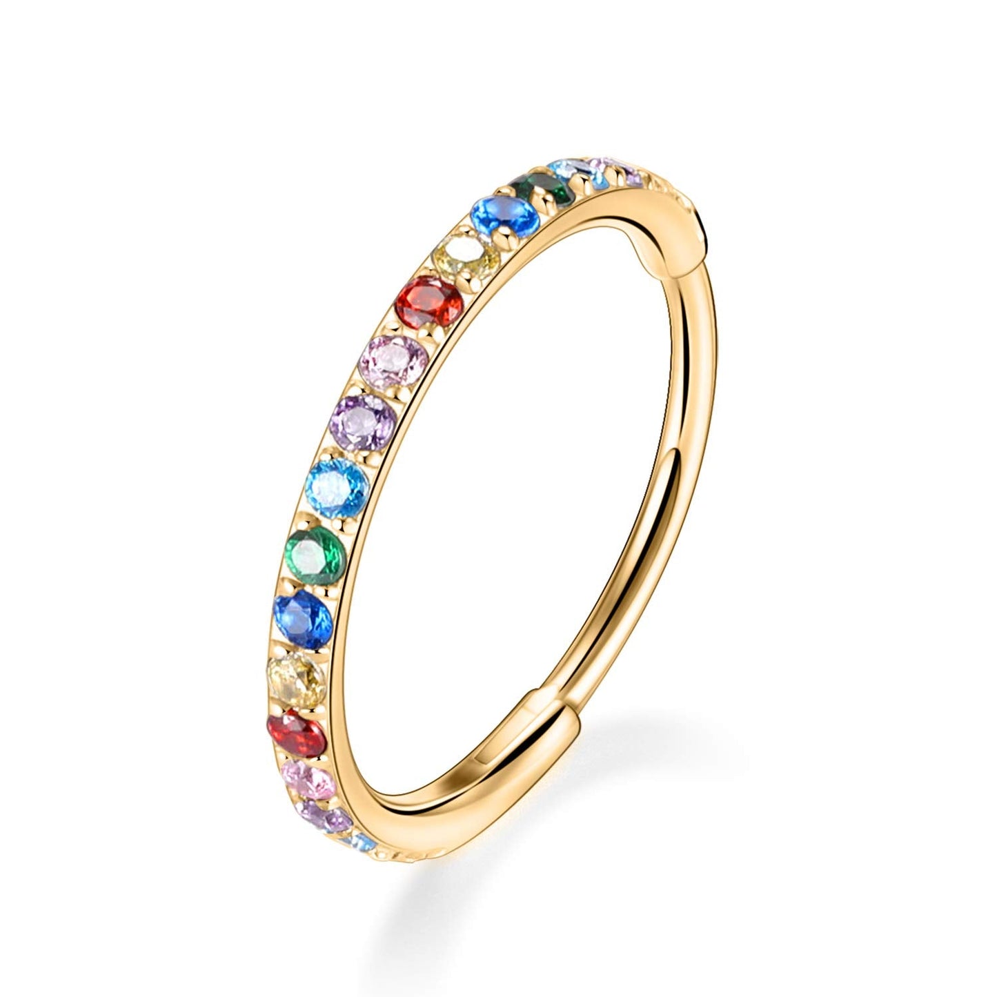 FUNLMO 18G Conch Piercing Jewelry Hoop Earring - Surgical Steel Daith Cartilage Ear Lobe Piercing - 12mm Gold Nose Rings Rainbow