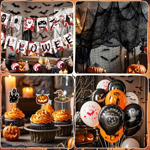 Winrayk Halloween Party Decorations for Kids Adult, Creepy Cloth Black, Photo Booth Prop, Scary Banner, Spider Bat Wall De...
