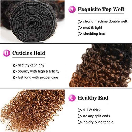 Habiliana Bundles Human Hair 20 22 24 Inch Jerry Curly Human Hair Bundles Omber Natural Chocolate Brown T1B/4/30 11A Unprocessed Brazilian Virgin Quick Weave Hair Extensions for Black Women