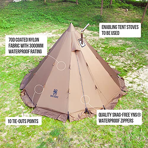 OneTigris Rock Fortress Hot Tent with Stove Jack, 4 Season, 4-6 Person Tipi for Camping, Backpacking, Hunting, Fishing - W...