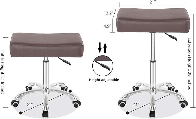 Nazalus Rolling Swivel Stool Height Adjustable with Wheels Heavy Duty for Office Home Desk Counter Salon (Black) (Coffee, Without Footrest)