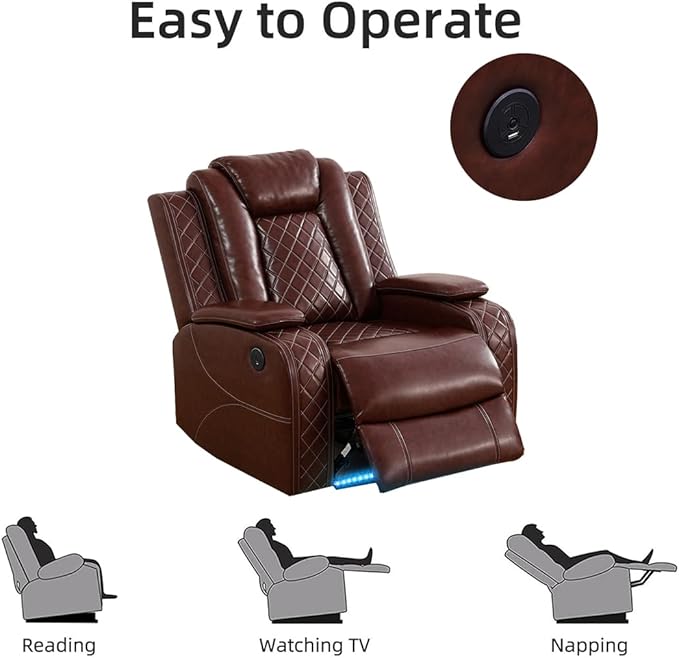 Toseslo Living Room Furniture Sets with LED Light, Power Recliner Sofa Set, Brown Leather Sectional Sofa and Loveseat Set, Modern Power Reclining Sets with Storage Console/Cup Holder for Living Room