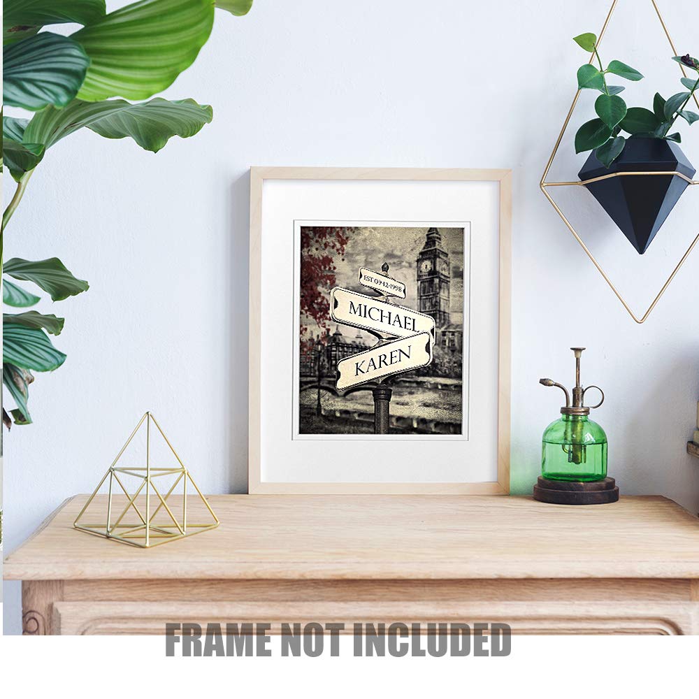 A&T ARTWORK Lovers Crossroads Personalized Photo Prints Gift,includes Names and the Date Unique Gift for the Wedding Anniversary.14x11 inches D-Mats UNFRAMED