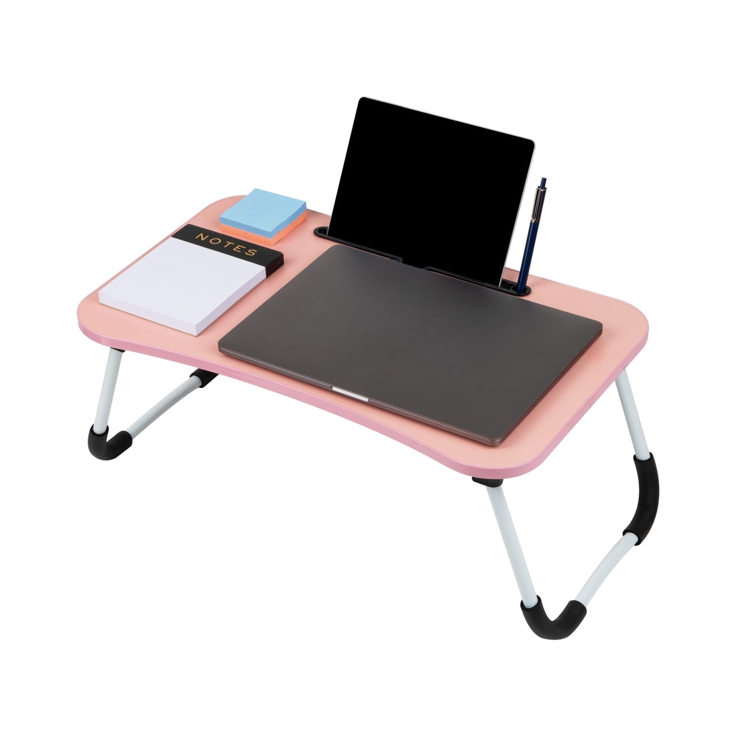 Mind Reader Lap Desk Laptop Stand, Bed Tray, Folding Legs, Couch Table, Portable, MDF, 23.25" L x 13.75" W x 10.5" H, Pink