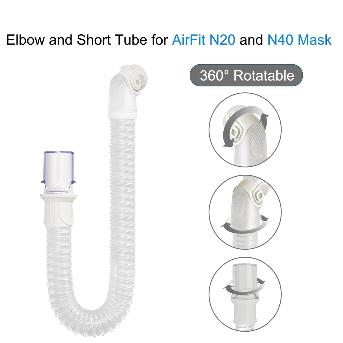 2 Packs Replacement Short Tube and Elbow for Resmed AirFit N20, Airtouch N20 and N40 Mask - No Leakage - Reduce Noise
