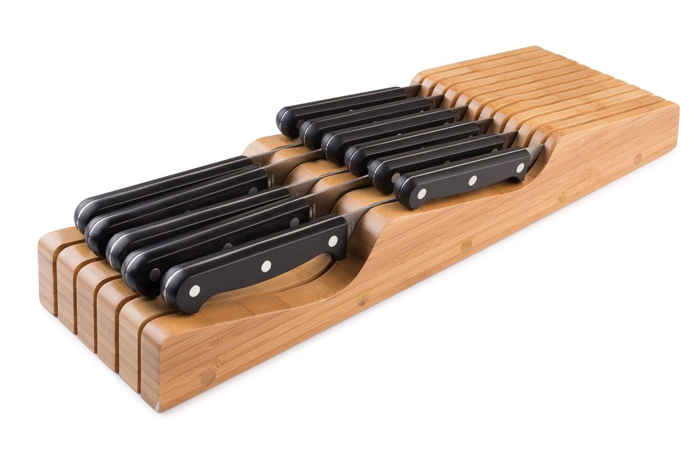 Bellemain 100% Pure Bamboo in Drawer Knife Block | 16 Knife Slots Knife Drawer Organizer | Store Knives Safely with The Blades Down | Storage Solution for Your Kitchen | Knife Organizer Drawer Insert