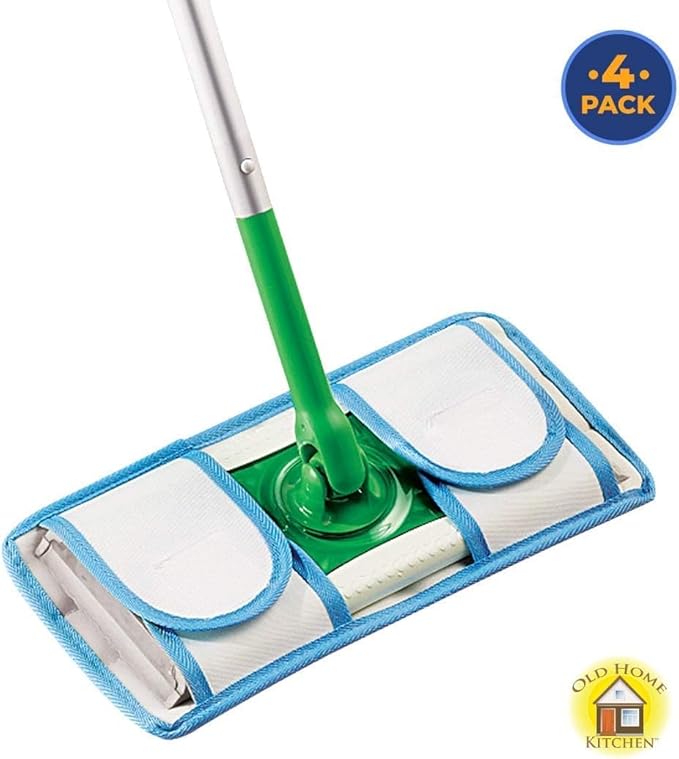 Microfiber Reusable Mop Pad | Durable Machine Washable Floor Cleaning Pads | Swiffer Compatible Dry Mop Pads (4 Pack)