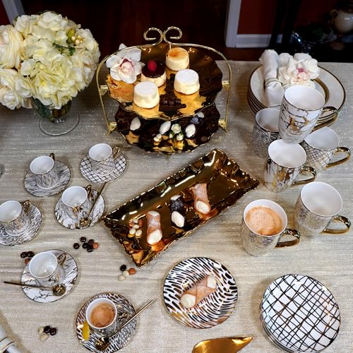 Matrix Gold Porcelain Coffee & Tea Mug Set – Premium Fine Porcelain with Elegant Gold-Plated Finish, Luxury Drinkware for ...