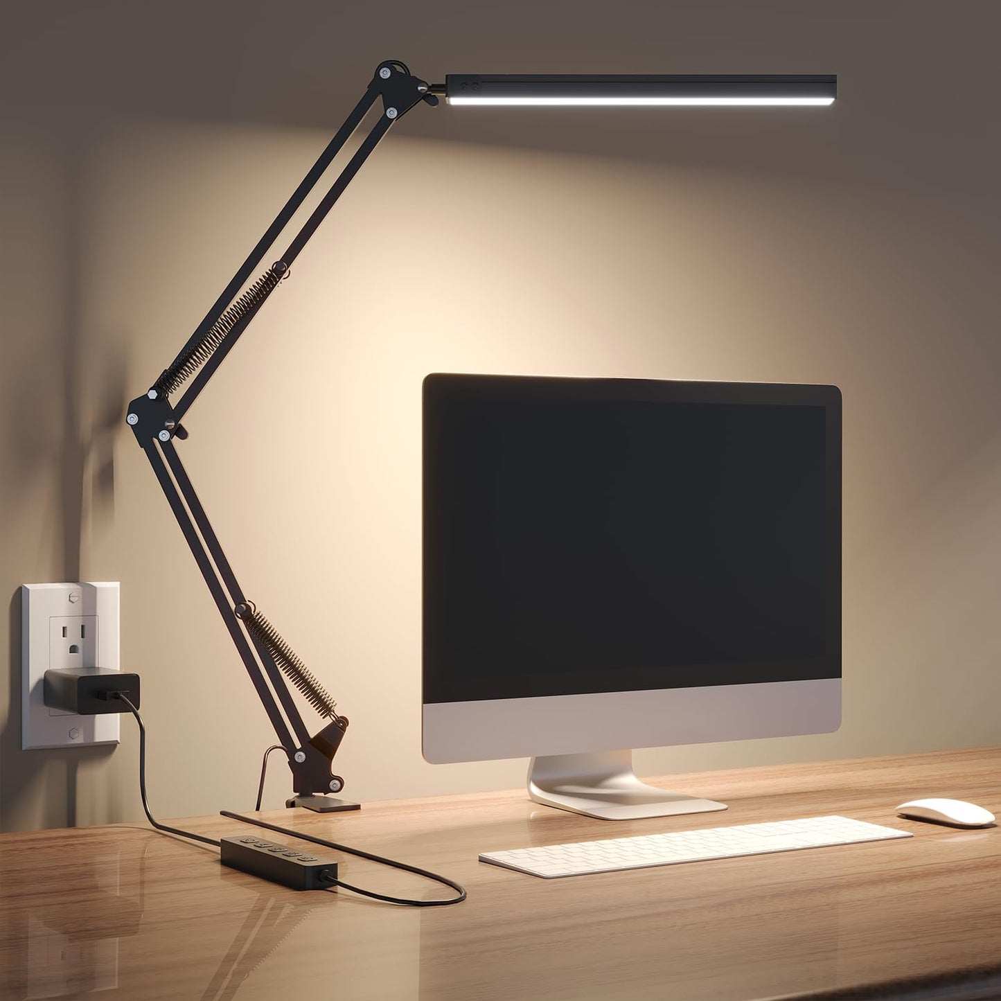 TROPICALTREE LED Desk Lamp for Home Office, Clamp-On with 5 Light Modes & Auto Shut Off | 14W Adjustable Brightness 5000K Eye-Caring Lighting for Study/Bedroom/Computer Desk