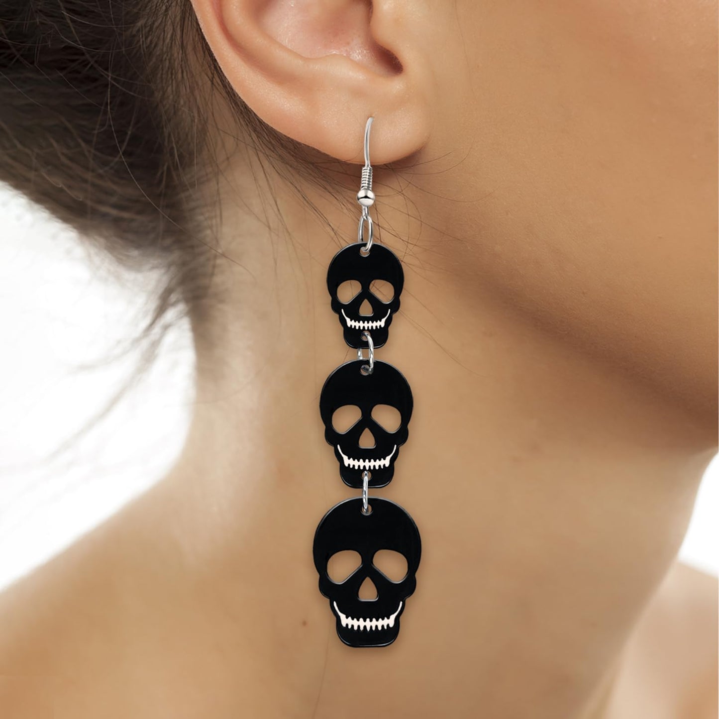 Mintolex Acrylic Halloween Earrings Black Skull Bat Drop Dangle Earrings for Women Fun Cute Spooky Halloween Holiday Costume Jewelry, Skull