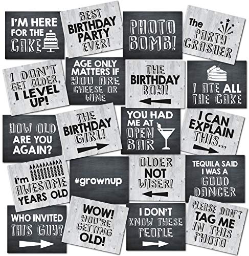 UP THE MOMENT Birthday Photo Booth Props - 20 Designs, 8x10, Double Sided, Funny Adult Birthday Photo Booth Props, 30th 40...