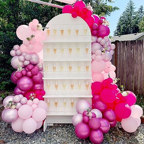 COKAOBE Pink Balloons Garlands Arch Kit, 124pcs Hot Pink Pastel Pink Metallic Magenta Latex Balloons for Wedding Engagemen...