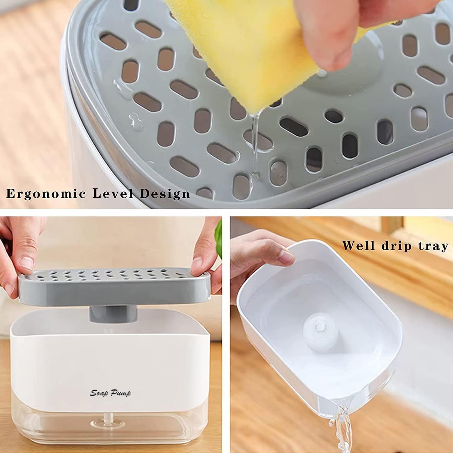 Premium Quality Soap Dispenser for Kitchen - Washing Up Liquid Dispenser With Sponge Holder, Sink Pump, and Instant Refill Soap Holder