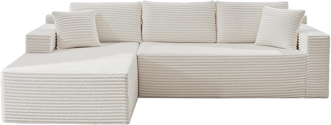 105 Inch Modular Sectional Sofa,Modern Cloud Sectional Couch with Deep Seat,Corduroy Boneless Couches with L-Shape Chaise for Living Room Bedroom,No Assembly Required (White, Left Facing Chaise)