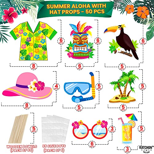 KatchOn, Tropical Hawaiian Photo Booth Props - Pack of 50 | Luau Party Decorations | Luau Photo Booth Props for Hawaiian P...