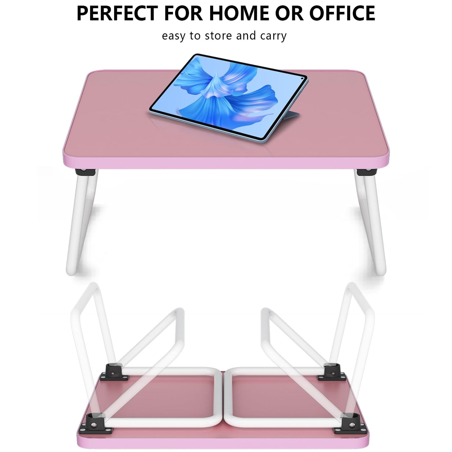 Foldable Lap Desks Laptop Tray for Bed or Couch,Portable Breakfast Serving Tray with Folding Legs,Lightweight Mini Table, Laptop Stand for Working, Reading and Writing,Pink