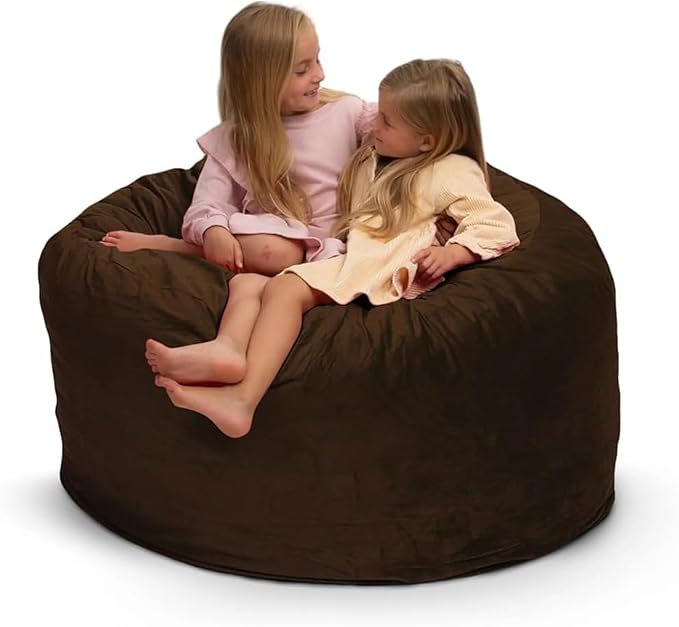 Ultimate Sack 4000 4-Foot Bean Bag Chair, Brown Suede Cover – Oversized Foam Lounger, Floor Seat, Small Sofa, or Couch Bed for Living Area, Gaming Room, or Reading Lounge