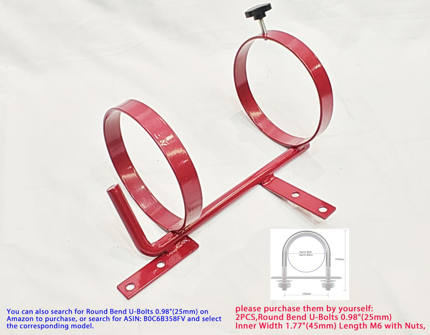 Oxygen Bottle Holder for Wheelchair and Transport Chair,Holds 1 C,D,E,M9,or M7 Cylinder,Inner Ring 4.5", can accommodate (4.38" Dia) Oxygen Cylinder,Universal Wheelchair Parts, (1Ea, red)