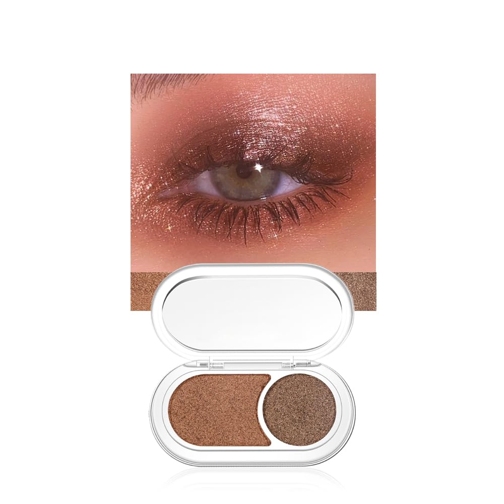 JUAAZIN Brownish Red Brown Shimmer Eyeshadow Double Colors Palette, High Pigment Eye Shadow Powder, Blendable Smooth and Texture
