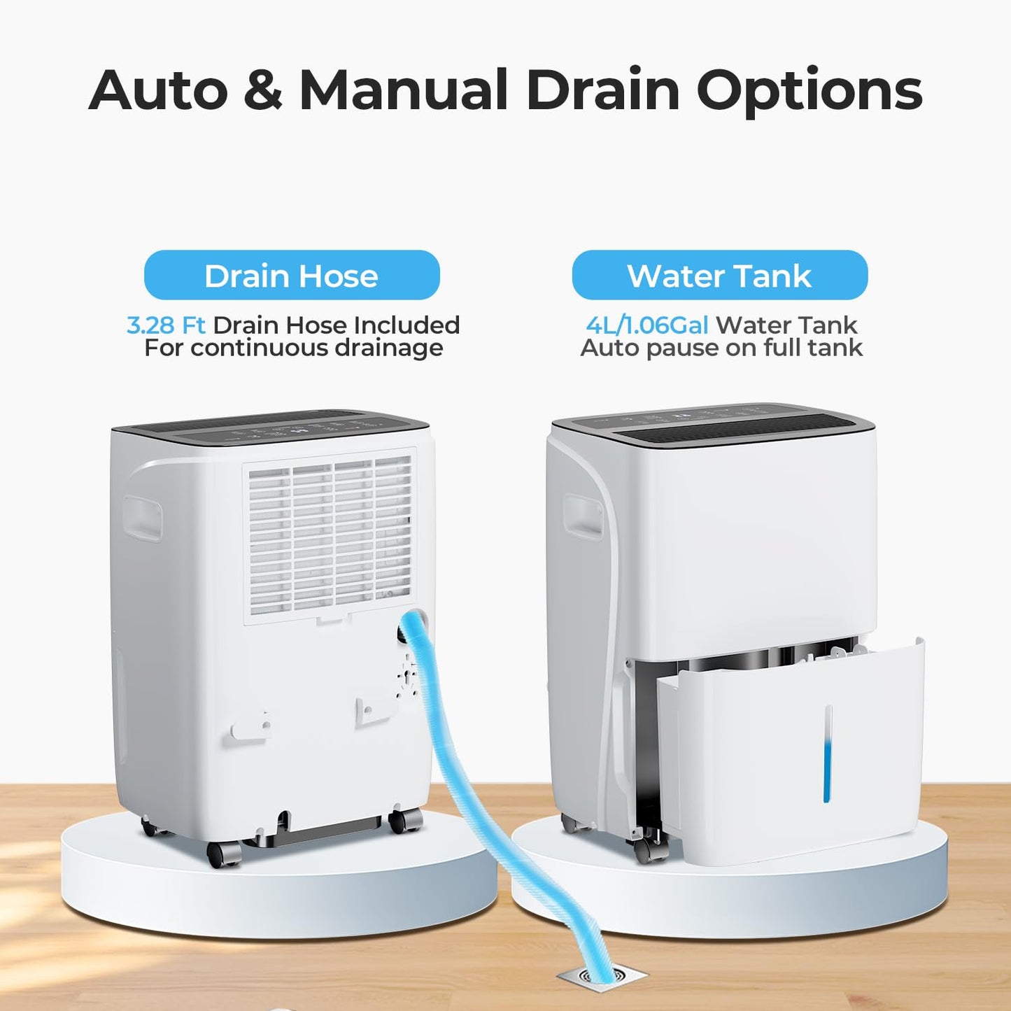 Electactic Max 120 Pint Dehumidifiers for Medium/Large Rooms, Bedrooms & Bathrooms & Basement, Custom Humidity Control, 43dB Quiet, 3 Modes, Home Dehumidifier with Drain Hose & 1.06 Gal Water Tank