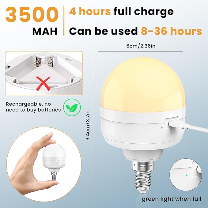 2Packs E12 Rechargeable Magnetic Light Bulbs with Remote and Hook, 10W 900LM Battery operated Emergency LED Bulb 3500mAh, Portable Large Camping Tent Lamp for Home, Hurricane, Power Outage & Outdoor