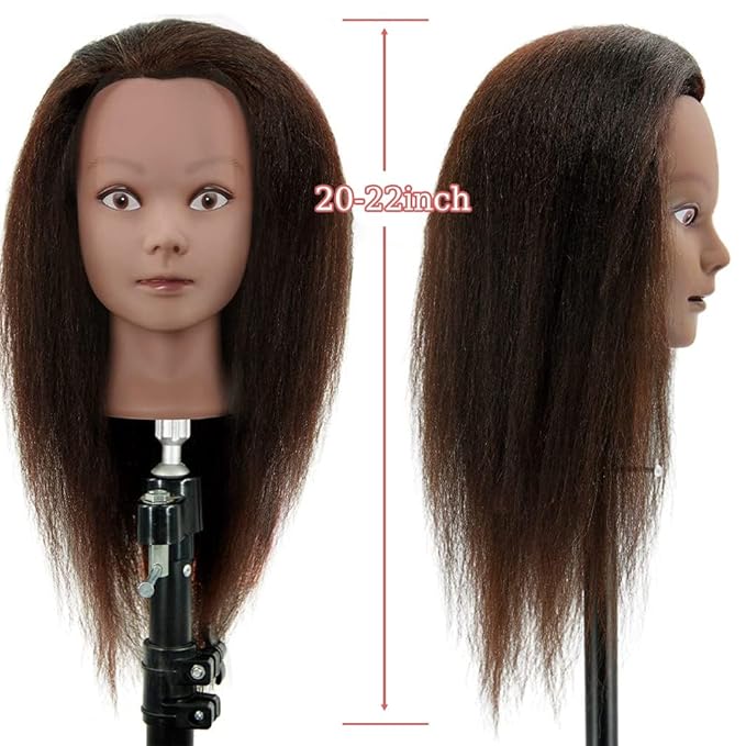 FABA 100% Real Hair Mannequin Head with Hair Doll Head Styling 20"-22" Cosmetology Manikin Practice Head Hairdresser Doll Head for Dyeing Cutting Braiding with Clamp Stand