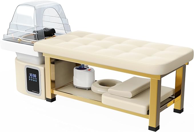 Olela Head Spa Bed, Head Spa Equipment with Water Circulation & Steam Fumigation, Spa Shampoo Bed with ABS Basin, Professional Massage Table with PU Leather for Barbershop, Salon, Massage