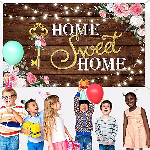 House Warming Party Decoration Home Sweet Home Banner Backdrop Photography Key Shining Lights Background Pink Floral Woode...