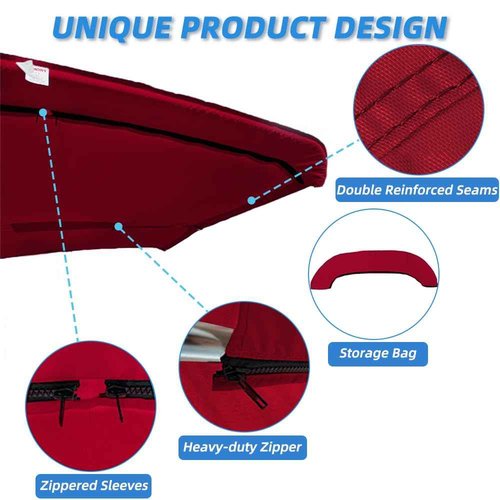 Seapisode 3 Bow Bimini Top Replacement Cover，600D Marine Grade Polyester Waterproof Sun Shade Boat Canopy，Easy Install Zipper Sleeves Boat Awning/Without Frame,Burgundy 6'L 67"-72" W