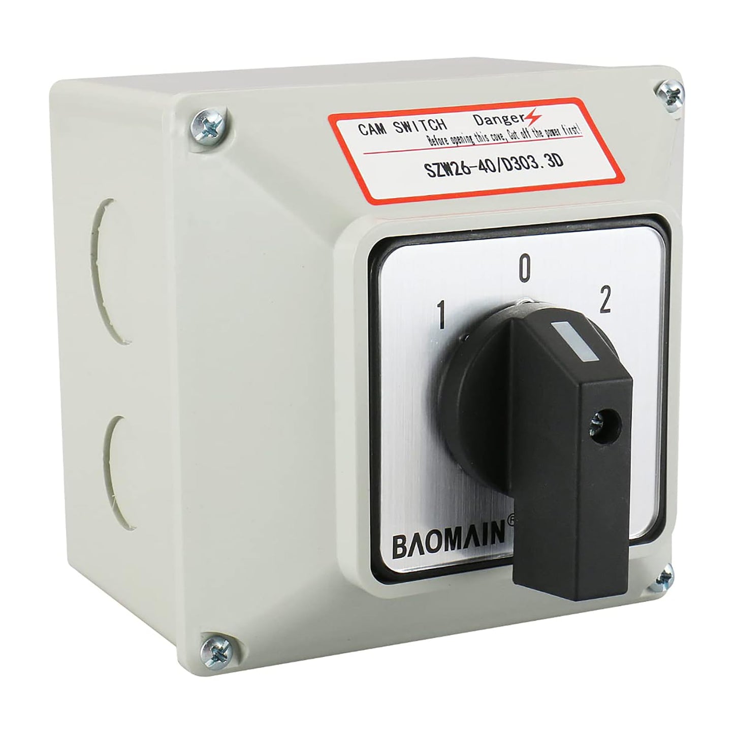 Baomain Universal Rotary Changeover Switch SZW26-40/D303.3D with Master Switch Exterior Box 660V 40A 3 Position 12 Terminals 3 Phase
