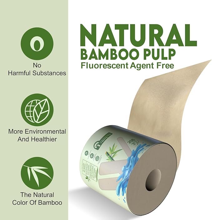 WBM Care Bamboo Paper Towels, Strong & Flexible 3-Ply, Designed for Sensitive Skin, Tree-Free, All-Natural & Healthy Bath Toilet Tissues, 200 Sheets, 20 Rolls