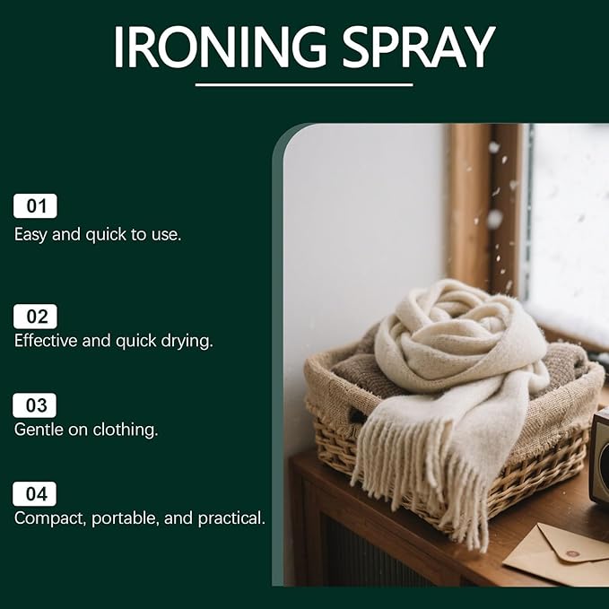 Ironing Spray for Clothes, 100ml Anti-Static Liquid Starch Mist, No Flaking, No Clogging, for Cotton, Linen, Polyester, Wool, Silk, Home, Travel