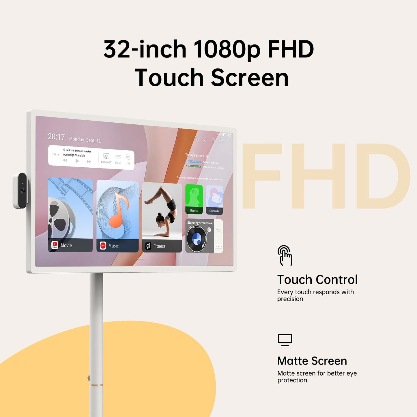 ApoloSign 32 inch FHD Smart Portable TV Gen2, 16G +128G Storage, Android OS, 15000mAh, Rolling TV on Wheels with Rotatable Touch Screen, Built-in Battery, Full Swivel Rotation, Voice Remote