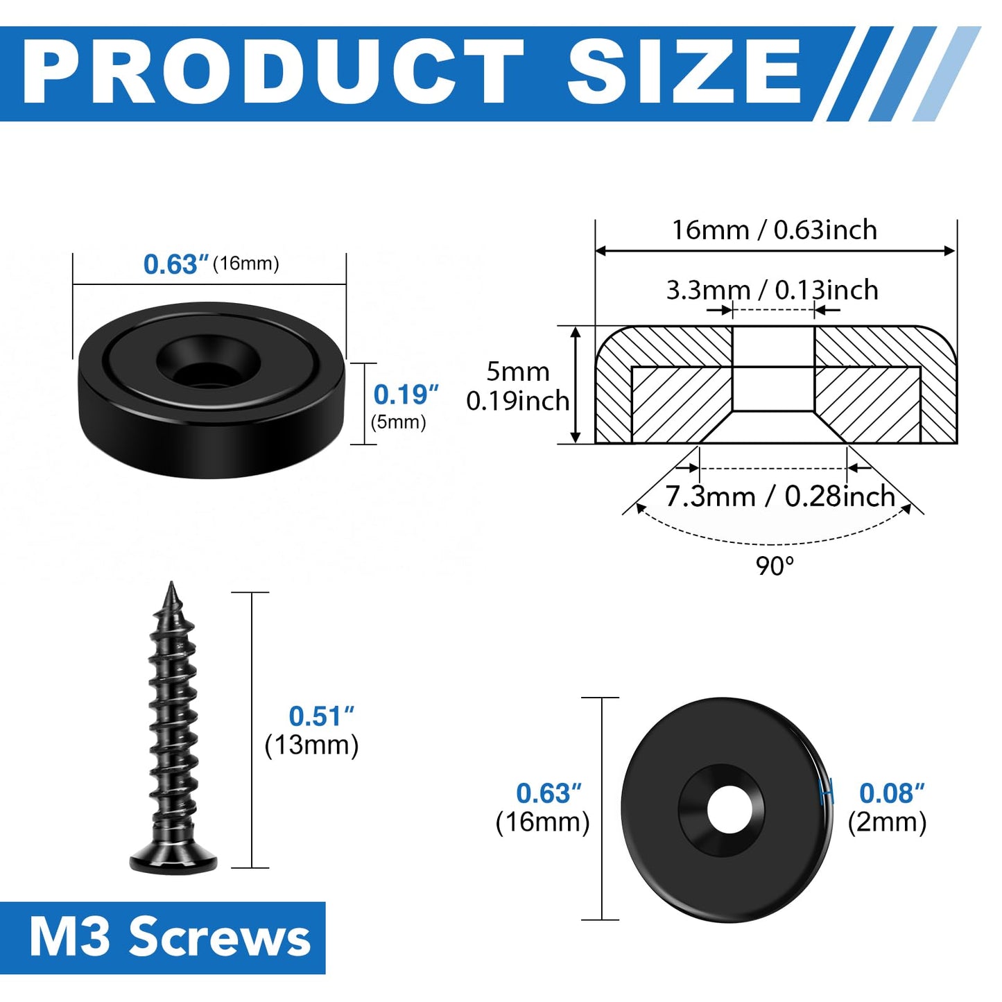 LOVIMAG Cabinet Magnets, 20lbs Rare Earth Magnets, 12Pack Strong Magnet with Holes and Iron Sheet,Neodymium Magnet with Screws for Holding Tools, Door, Magnetic Cabinet Locks-Black,0.63x0.19inch