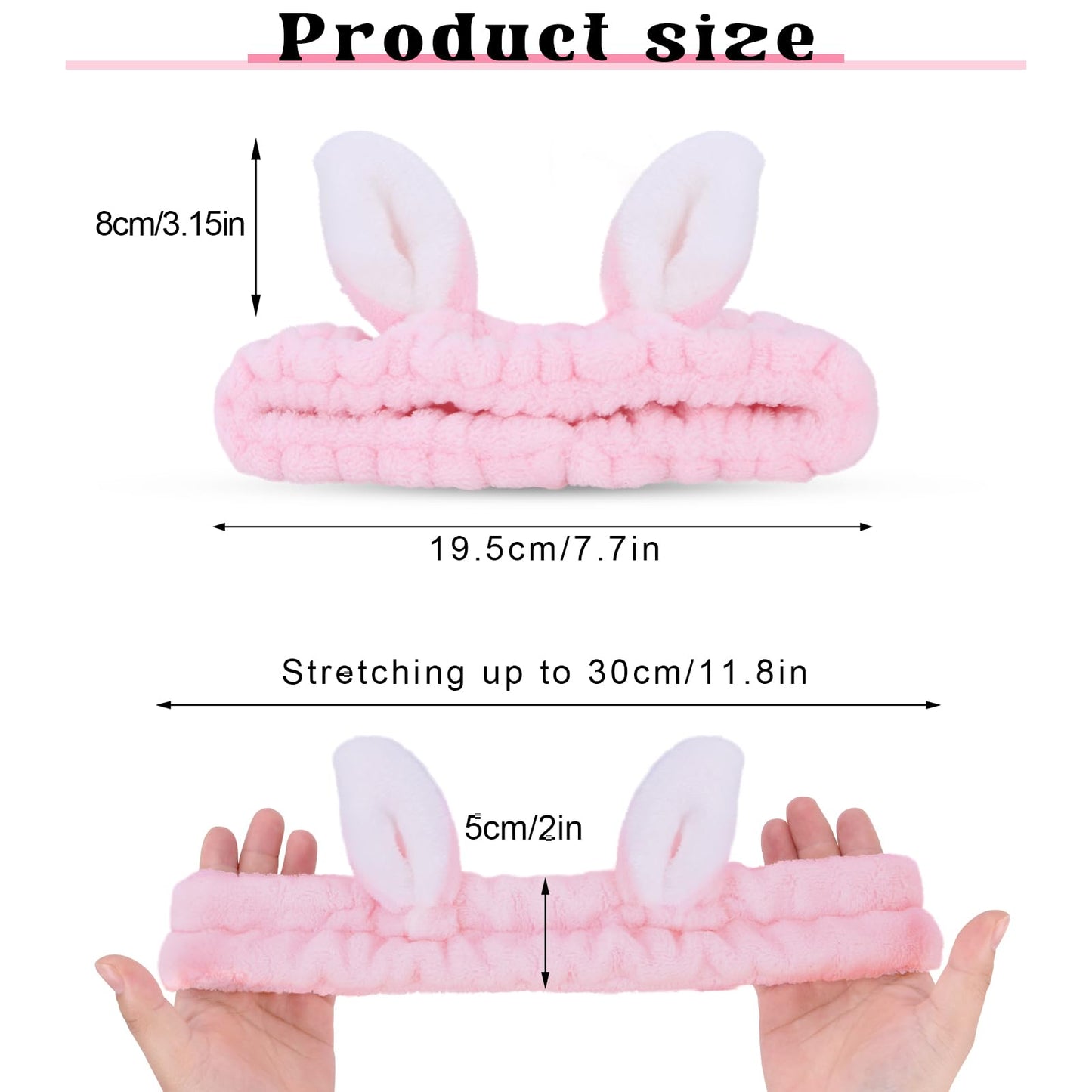 Cute pink Rabbit Ears Headband Frog Eye Elastic to Wash Face for Women Makeup Shower Spa (1 Pack)