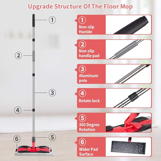 Microfiber Mops for Hardwood Floor Cleaning: MEXERRIS Flat Floor Mop with 4 Washable Pads - 59" Adjustable Handle Dust Dry Mop for Laminate Tile Laminate Wood Vinyl - Home Commercial Cleaning Tools