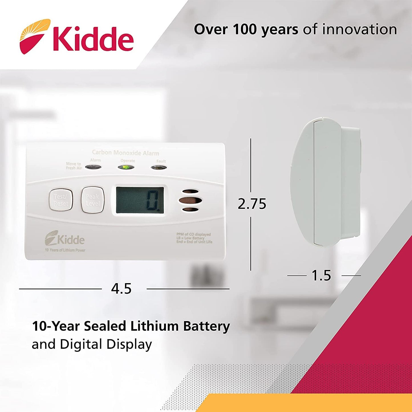 Kidde Carbon Monoxide Detector with 10-Year Battery, Digital Display, 3 LEDs, 2 Pack and Smoke Detector, 10-Year Battery, LED Lights & Replacement Alert