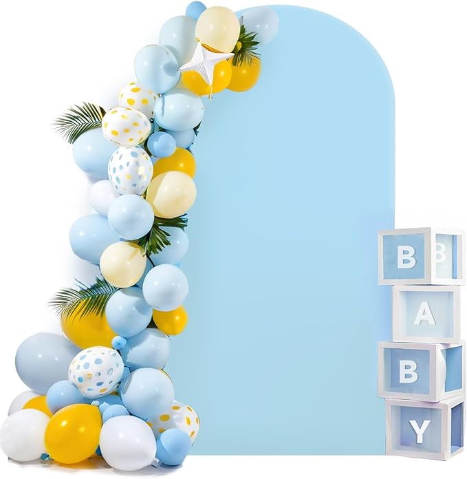 HEMMOTOP 7.2 ft Blue Arch Backdrop Cover (No Arch Stand), Spandex Arch Covers Stretchy Backdrop for Balloon, Wedding, Birt...