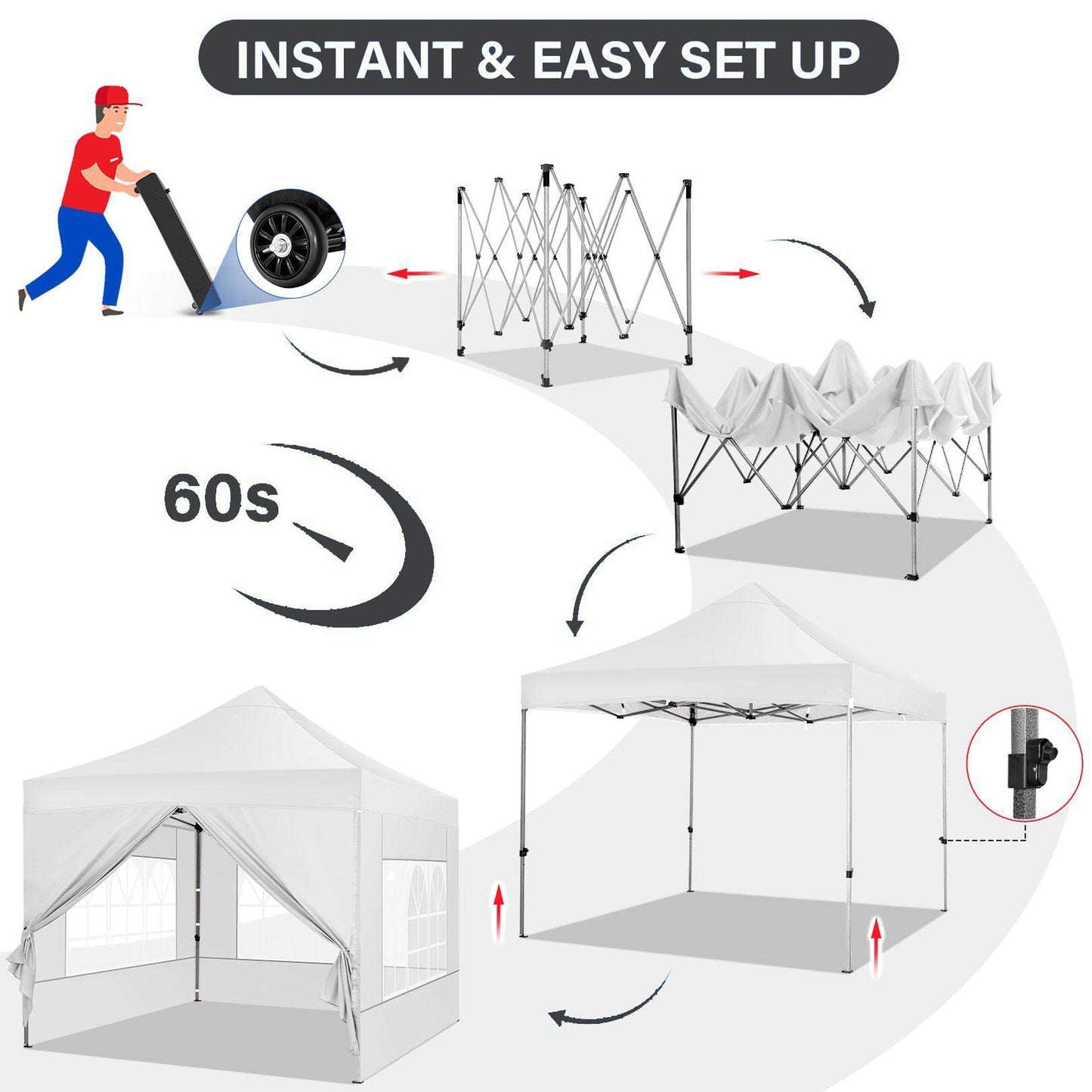COBIZI 10x10 Pop Up Canopy with 4 Sidewall,Heavy Duty Canopy UPF 50+ All Season Wind Waterproof Commercial Outdoor Wedding Party Tents for Parties Canopy Gazebo with Roller Bag (10 x 10 ft White)