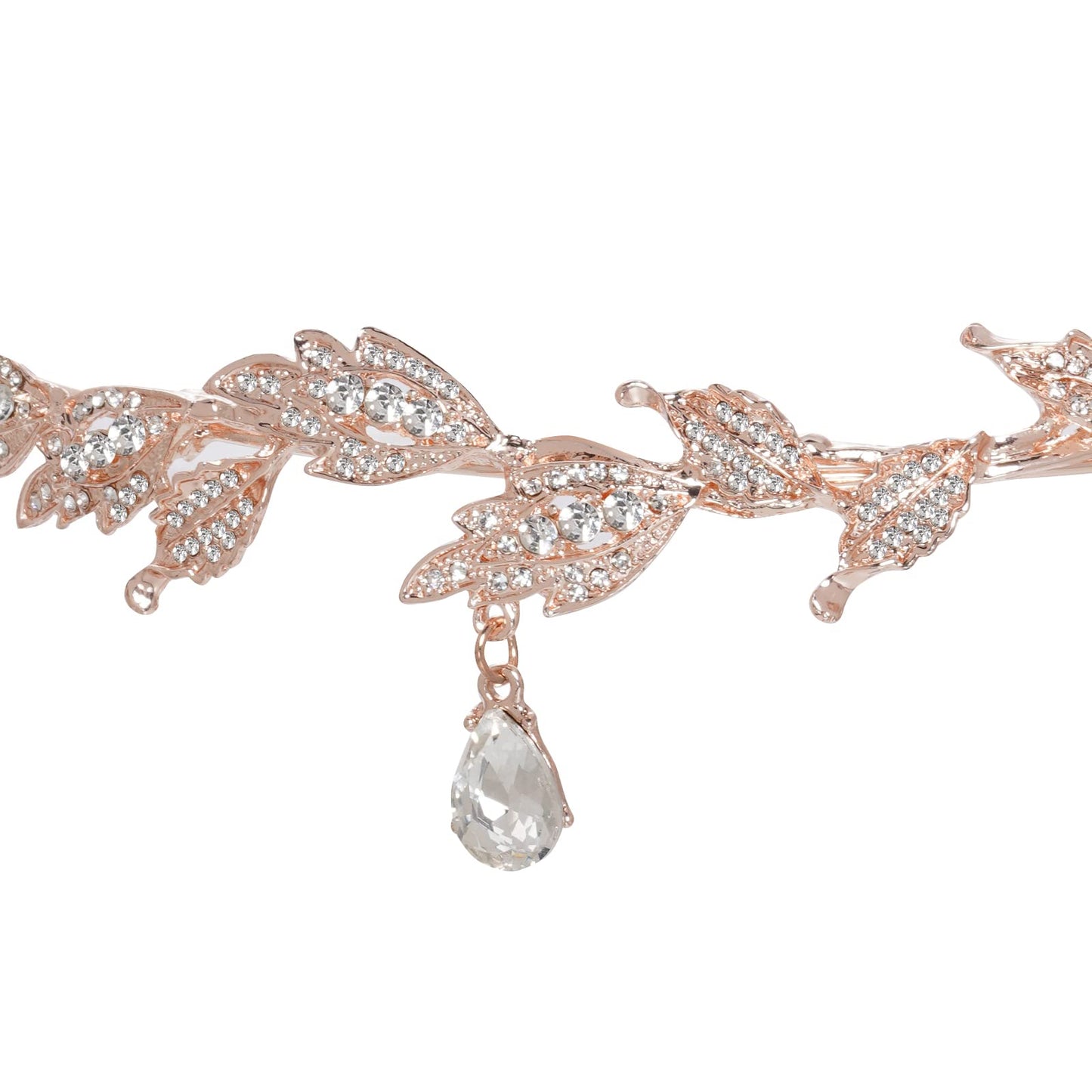 Nydotd Rhinestone Leaf Wedding Tiara Crown with 2 Pairs Elf Ear, Rhinestone Headband Headdress and Latex Fairy Pixie Ears Goblin