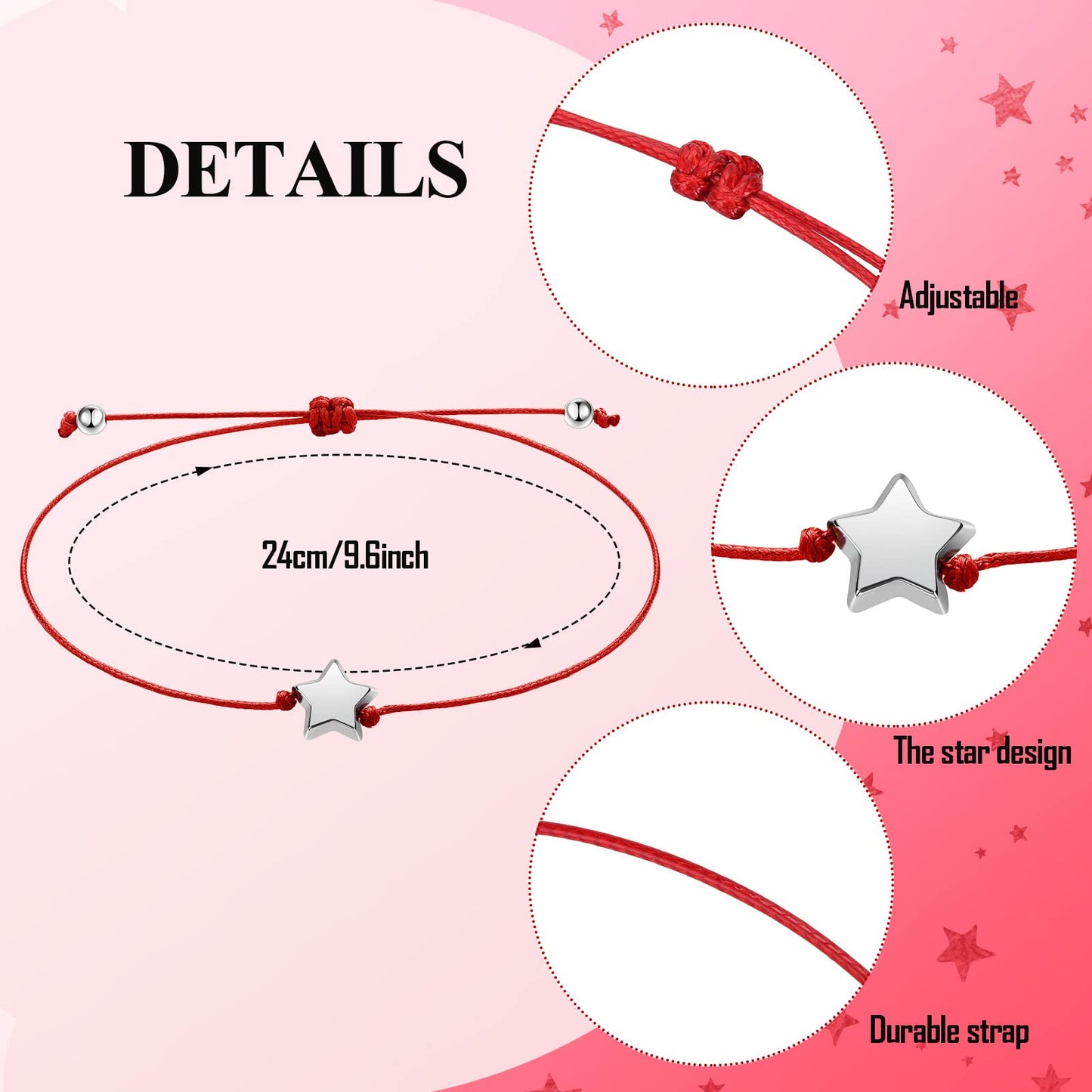 24 Pcs Star Friendship Bracelets That Fall off Adjustable String Wish Bracelets Back to School Christmas Jewelry Gifts for Women