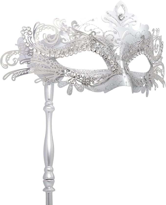 Coddsmz Masquerade Mask with Stick Venetian Mask Mardi Gras Decorations for Womens Halloween Costume Mask