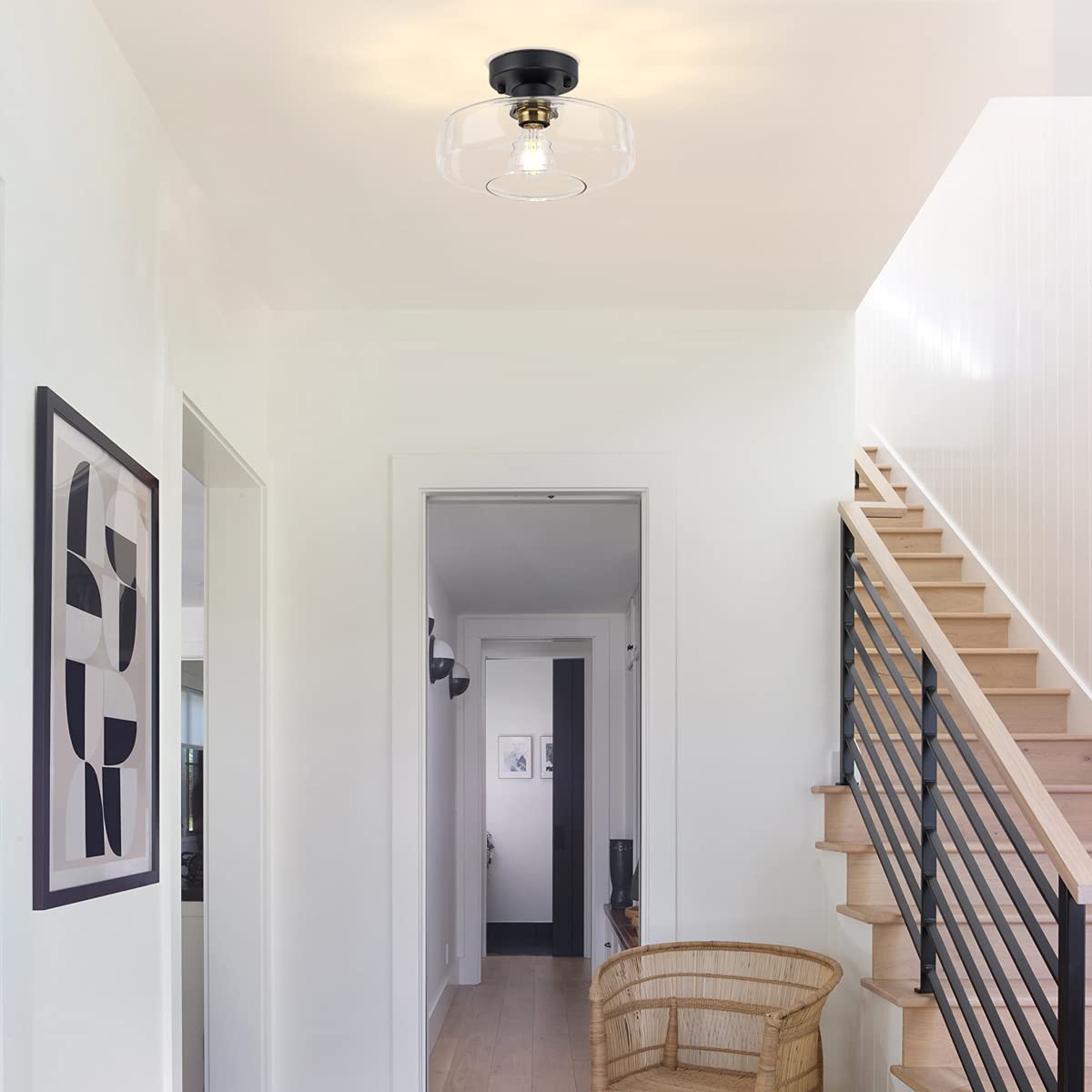 Ceiling Light Fixture with Clear Glass Shade,Matte Black Flush Mount Ceiling Light for Hallway, Entryway,Living Room, Bathroom,Closet