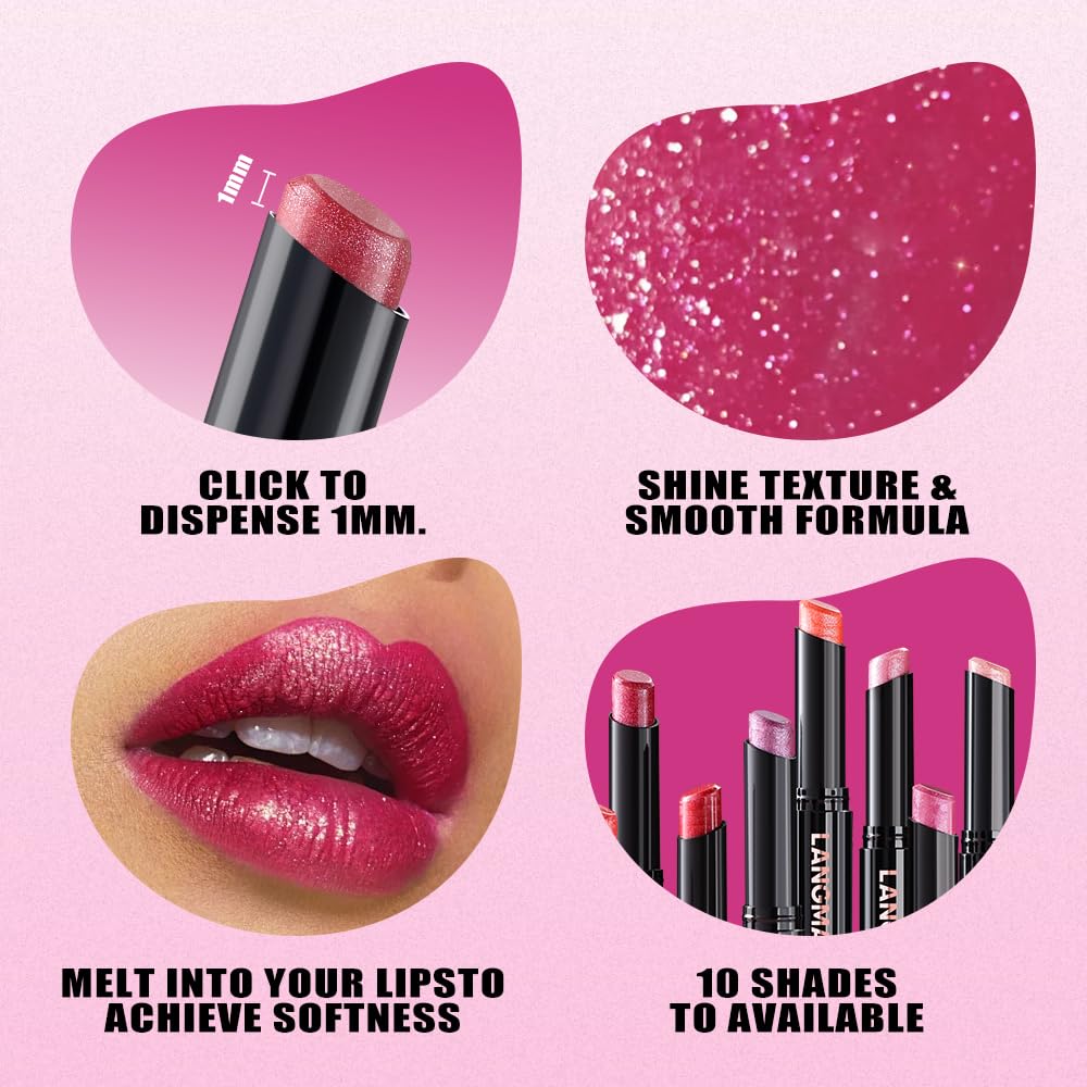 Jolilab 2Pcs Sparkling Lipstick Lip Gloss Long Lasting Waterproof Moisturizer Lip Balm Glitter Shimmer Metallic Lipstick, Diamond Shiny Bold Glow Goth Lipstick for Women Girls,Non-sticky(05+06