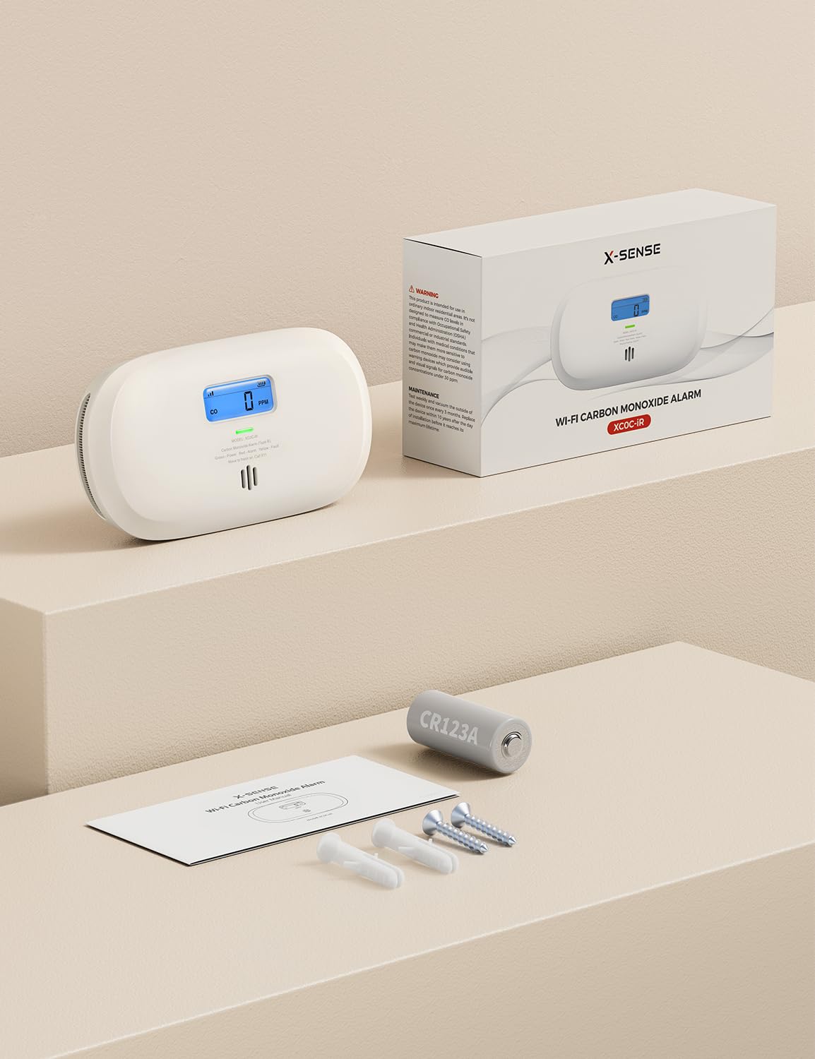 X-Sense Smart Carbon Monoxide Detector XC0C-iR, Silence via App, CO Alarm with LCD Digital Display, Carbon Monoxide Alarm with Replaceable Battery, 1-Pack