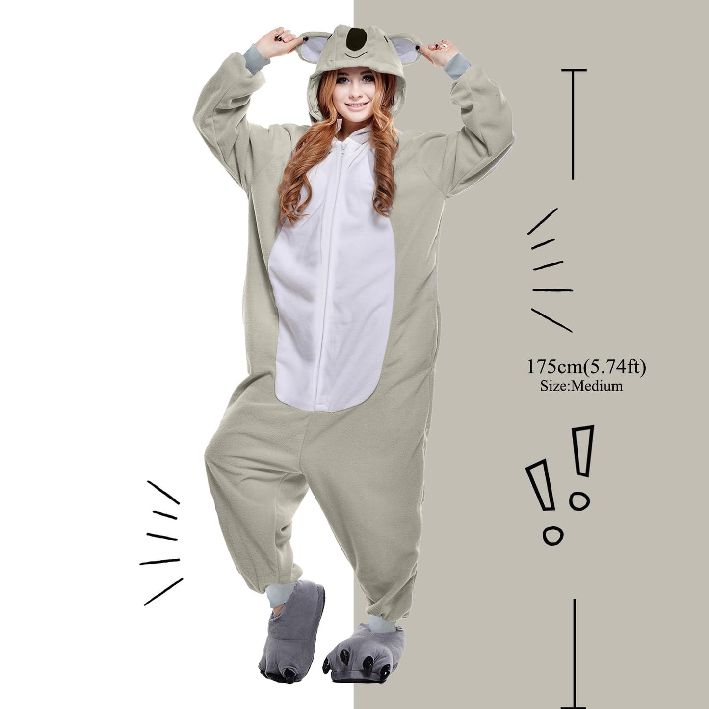 NEWCOSPLAY Unisex Adult Koala Onesie Pajamas Animal One Piece Costume Cosplay Sleepwear (Koala, Large)